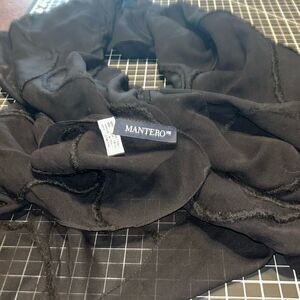Mantero VIII 100% Silk Embroidered Black Scarf